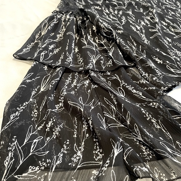 Zara black floral printed shirt metallic thread semi-sheer size xl - Picture 6 of 9